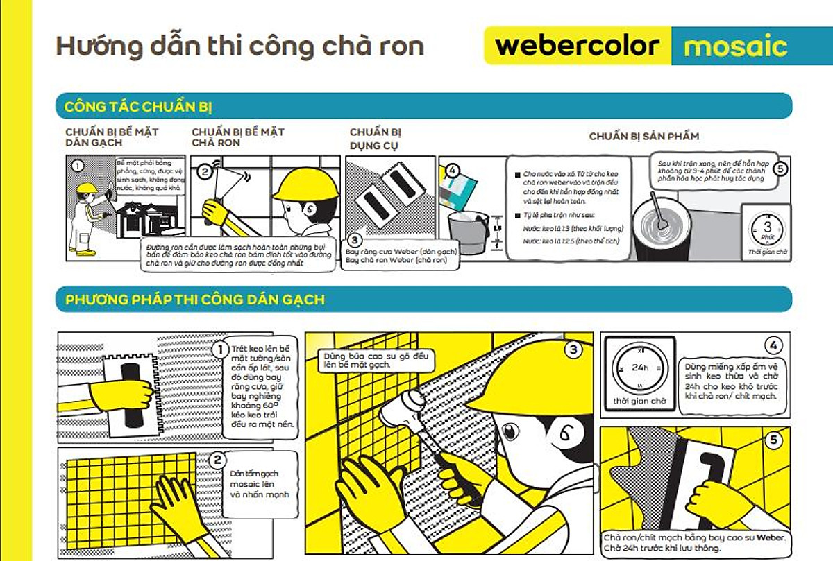 Keo dán gạch chà ron WeberColor Mosaic - Chuyên dùng cho gạch Mosaic