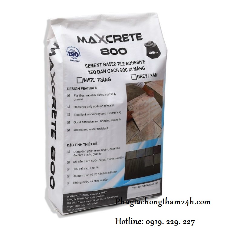 Keo dán gạch gốc xi măng Maxcrete 800