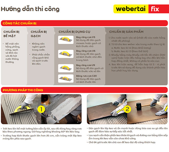 Keo dán gạch Webertai Fix - Độ bám dính gấp 2 lần, chống trượt tốt