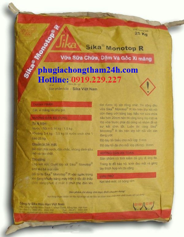 Vữa sửa chữa bê tông Sika MonoTop R Vữa sửa chữa bê tông polyme cải tiến công nghệ cao Sika MonoTop R